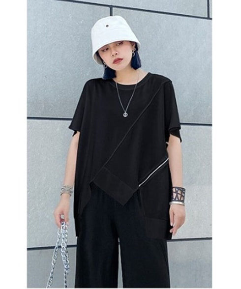 Asymmetric Hem Diagonal Cut T-Shirt